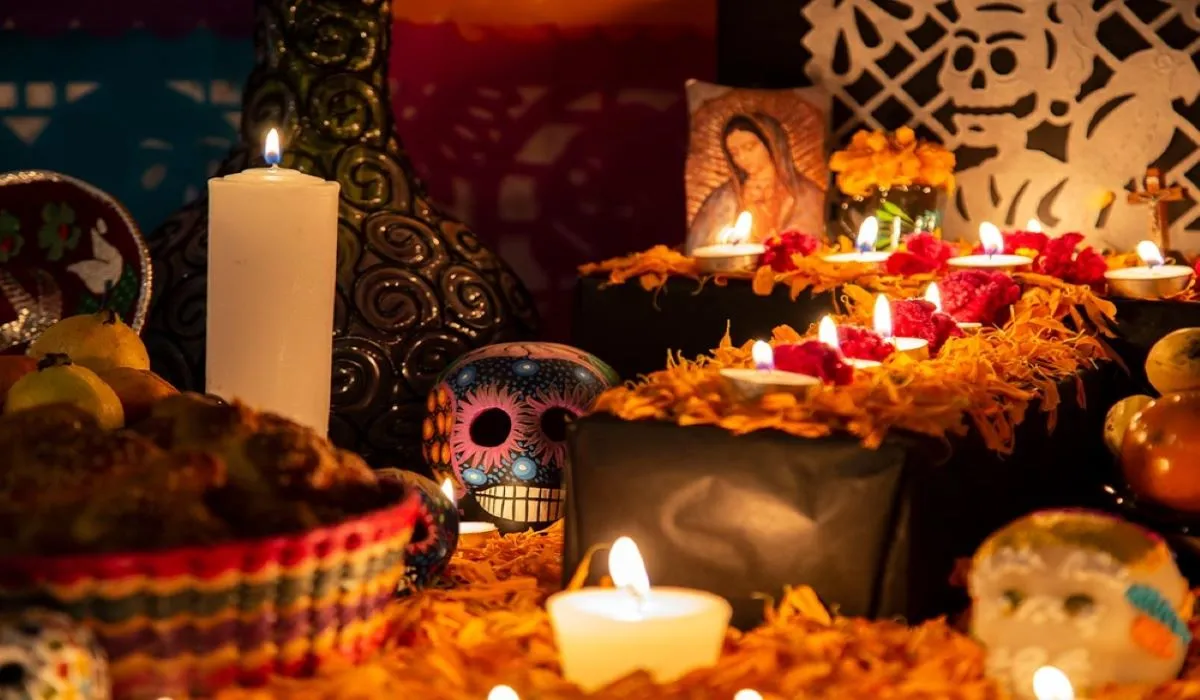 image of an altar with candles and offerings